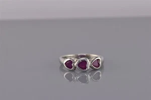 Sterling Silver Triple Red Ruby Hearts Band Ring 925 Sz: 7 - Picture 1 of 8