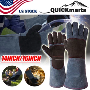 Fireproof Heat Resistant Forge Welding Work Gloves Leather BBQ Grill Stove Mitts - Picture 1 of 15