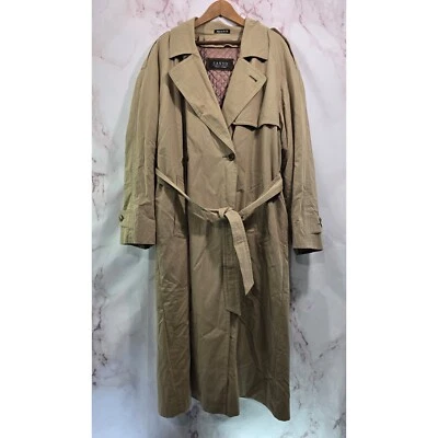 Vintage Trench Coat Mens Large 42 Khaki Tan Wool Blanket Lined Parka Tie Button  - Image 1 of 4