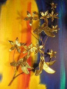 Kolibris & Blumen Messing moderner Stil Metall Wandbild - Bild 1 von 6