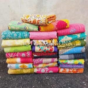 Vintage Patchwork Kantha Bedspread Indian Handmade Quilt Throw Cotton Blanket - Picture 1 of 3