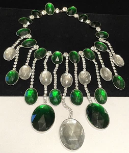 Hattie Carnegie Signed Necklace Rare Vintage Green Clear Glass Runway Bib A26 - Picture 1 of 5