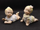 Pair of Vintage Crawling Babies Girls Infants Porcelain Figurines Butt Mad Angry