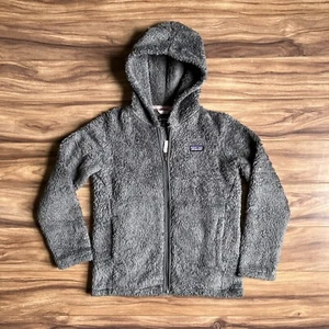 Patagonia Jacket Girls Medium Gray Fuzzy Fleece Full Zip Hooded Hoodie - Picture 1 of 11