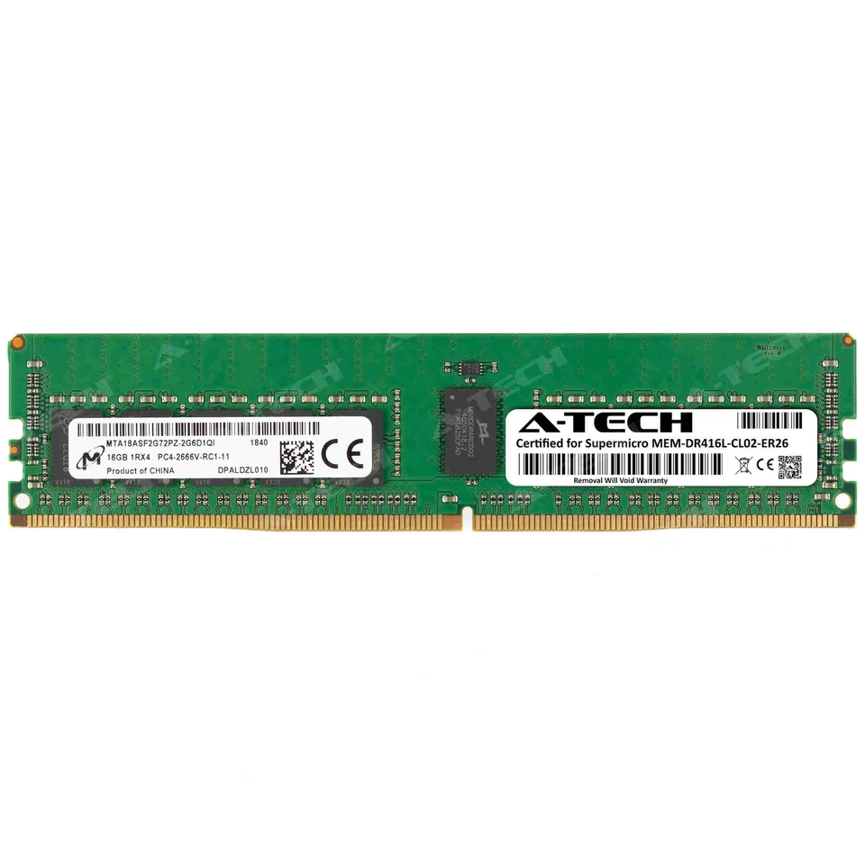 16GB DDR4 PC4-21300 RDIMM Supermicro MEM-DR416L-CL02-ER26 Equivalent Memory RAM - Image 1 of 2