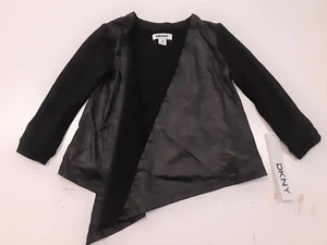 DKNY Toddler Girls Faux Leather Black Swing Front Cardigan, Size 2T - Picture 1 of 3