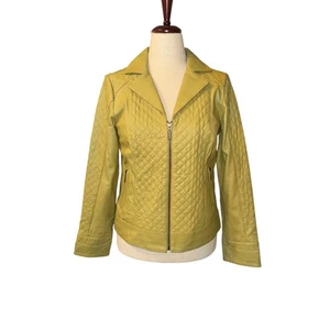 Bradley Bayou | Green Quilted Genuine Leather Jacket | Women's Size S - Picture 1 of 11