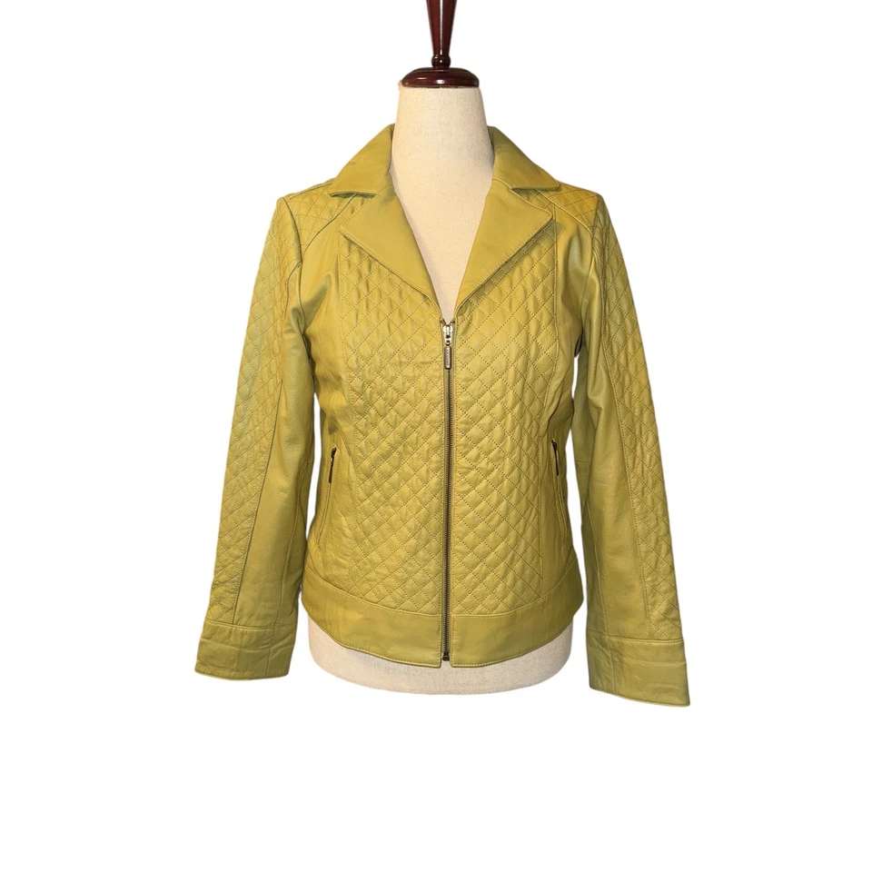 Bradley Bayou | Green Quilted Genuine Leather Jacket | Women's Size S - Image 1 of 4