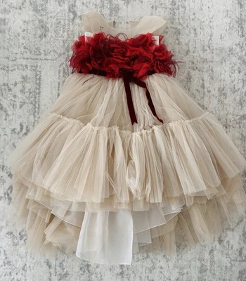 Vestido Marchesa Niños Plumas y Flores Adornado Talla 8 Foto 1 de 4