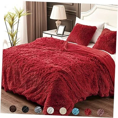  Manta de invierno de piel sintética tamaño doble, 2 capas, (60" x Twin60" x 80" roja Foto 1 de 4