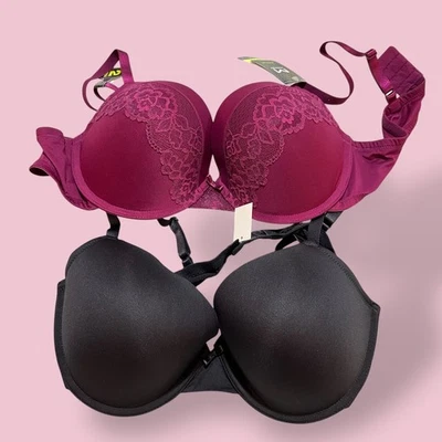 Maidenform "Luv the Lift" 2 Pack Push Up Bras 40C Burgundy/Black Lace Adjustable - Image 1 of 4