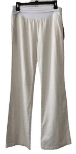 Linen Blend Cream Pants Elastic Waist Wide Leg Size Large NWT Beach Boho - Picture 1 of 10