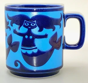 HORNSEA England Cobalt/Blue MERMAID Rounds Mug Cup John Clappison Pottery MCM60s - Picture 1 of 11