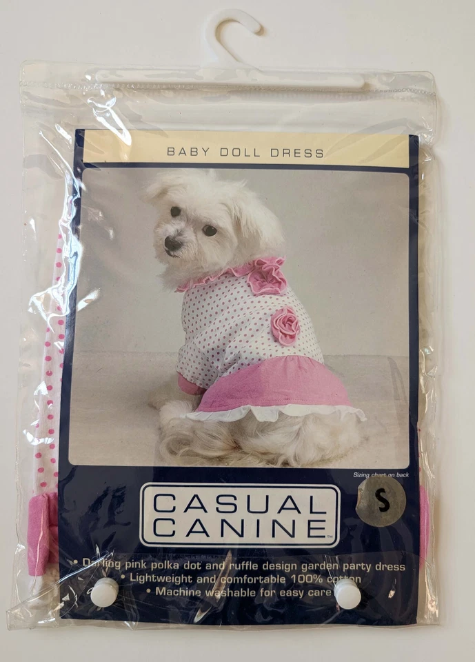 NOVO Vestido de Festa Casual Canino Pequeno Rosa Boneca Bebê Cachorro Filhote 100% Algodão - Imagem 1 de 2