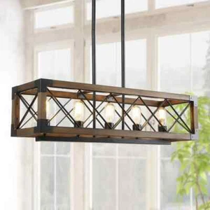 LNC Colorado Modern Farmhouse 5-Light Rectangular Black Dining Room Chandelier - Picture 1 of 12