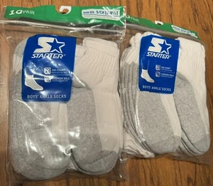 20 STARTER Boys ANKLE Socks DRI STAR Shoe Size S (6 - 9.5) WHITE (2) 10 Packs - Picture 1 of 3
