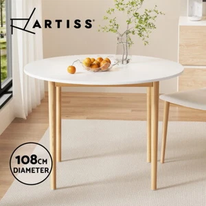 Artiss Dining Table Round White Wooden Top 108CM 4 Seater Pine Wood Legs - Picture 1 of 8