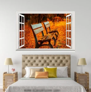 3D Laubbank 210 offene Fenster Wandtapete Wandbilder Wanddruck AJ Jenny - Bild 1 von 2