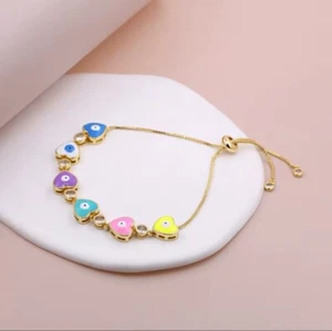 Mujer Moda Joyería Oro Bohemio Multicolor Corazones Mal de Ojo Pulsera 620 - Imagen 1 de 1