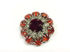 BOTTONE GIOIELLO ALTA MODA PIETRE COLORATE ROSSO E STRASS CM 3,5 - Picture 1 of 1