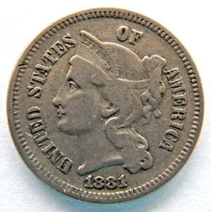 1881 Three Cent Nickel, Nice Sharp Solid Gem BU++ - Picture 1 of 3
