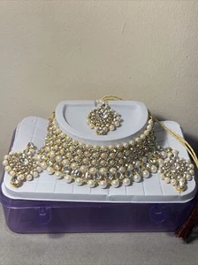 Asian Bridal Party Wear Necklace Set Style Bollywood Indian Wedding White - Picture 1 of 14