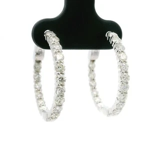 Brand New 2cttw Natural Diamond Inside Out Hoop Earrings in 14k White Gold - Picture 1 of 8