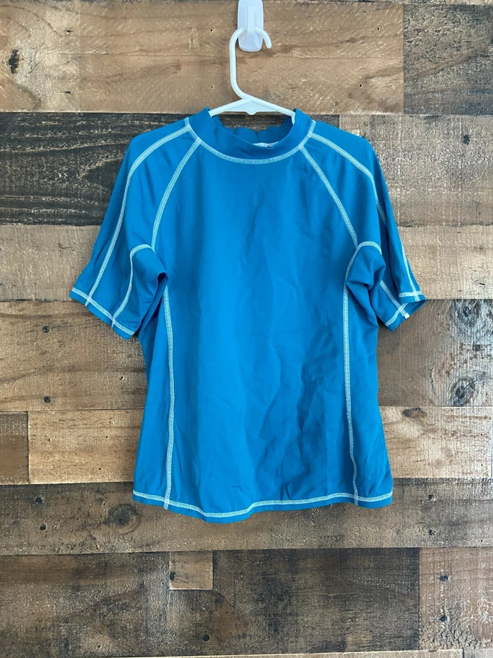 Lands' End Boy's Short Sleeve Teal Rash Guard Size Large 7 Beach Pool Sun - Image 1 of 3