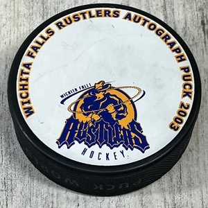 Disco de hockey Wichita Falls Rustlers autógrafo 2003 en blanco NAHL (A) - Imagen 1 de 5