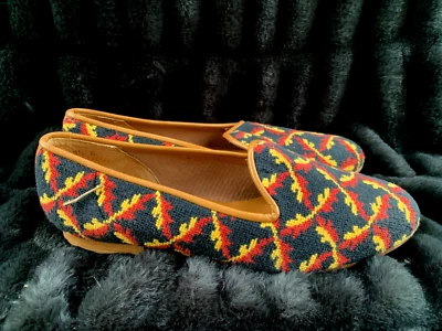 Zalo orange, gold, black needlepoint oakleaf carpet slipper flats-8.5 - Image 1 of 4