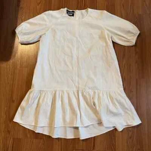 Moschino Boutique White Ruffled Hem Shirt Short Sleeve Dress Preppy Designer - Picture 1 of 4