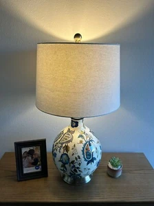 Ceramic Table Lamp Morning Glory Flowers Beige H28*W15 Inch - Picture 1 of 5