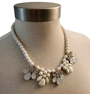 Claires Statement Necklace White Clear Rhinestaones 20" Long - Image 1 of 4