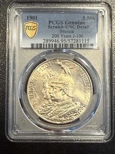 GERMANY , 5 MARKS 1901 PRUSSIA 200 YEARS KINGDOM - PCGS UNC Luster BU - Picture 1 of 3