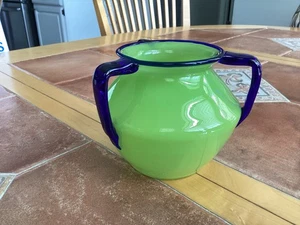 Czechoslovakian Michael Powolny Loetz Tango Green & Blue Art Glass Vase 3 Handle - Picture 1 of 5