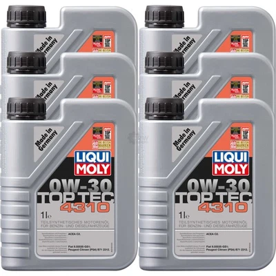 6x LIQUI MOLY Top Tec 4310 0W-30 aceite motor Acea C2 Fiat 9.55535-GS1 B71 2312 - Imagen 1 de 4