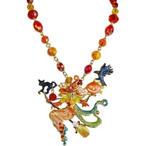 KIRKS FOLLY Divine Diva Witch Pin / Pendant with beaded Necklace goldtone - Picture 1 of 2