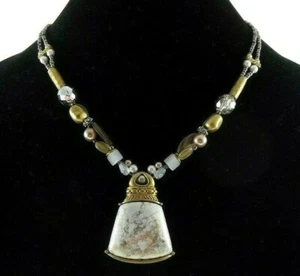 15-18" Chico's Egyptian Roman Greek Revival Faux-Marble Pendant Necklace Beaded - Picture 1 of 3