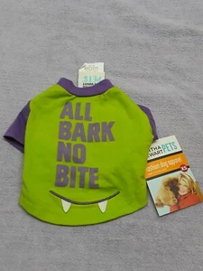Halloween Martha Stewart Green Purple All Bark No Bite Pet Dog Shirt XSmall NWT - Picture 1 of 4
