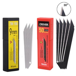 100 Pcs 9mm 30° Carbon Steel Snap Off Spare Blade for Paper Film Cutting Tools - Picture 1 of 10