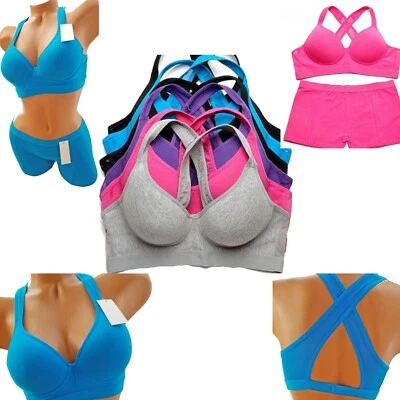 Women's Sports Bra and Panty Boyshort Separates Cotton Spandex Comfort Fit - Image 1 of 4