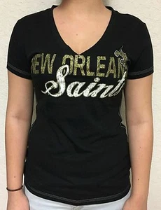 Women's New Orleans Saints Majestic Black V-Neck T-shirt - Picture 1 of 1