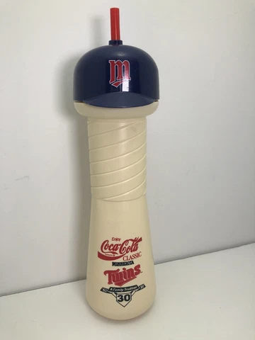 VTG MLB Minnesota Twins COCA-COLA Baseball Bat & Helmet Cap Plastic Water Bottle Cover