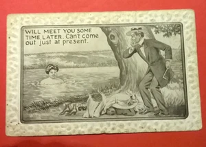 (pasteelers1) Postkarte Dame im Wasser kann nicht herauskommen - um 1910🌠 - Bild 1 von 2