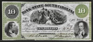 Billete obsoleto de $10 del estado de Charleston de Carolina del Sur del 1 de noviembre de 1861 moneda #3031 - Imagen 1 de 2
