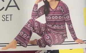 Nautica Women's 2 Piece Purple Flannel Fleece Pajama Sleepwear Super Soft Large - Picture 1 of 3