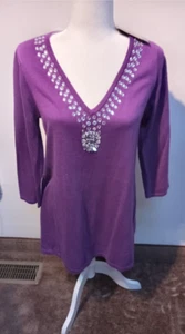 Iman Global schicker Damen M lila Perlen Pullover verziert Hauch von Kaschmir - Bild 1 von 5