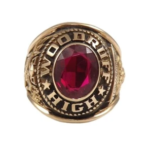 Anello vintage oro giallo massiccio 10 carati 1970 Woodruff classe liceo misura 8,75 - Foto 1 di 7