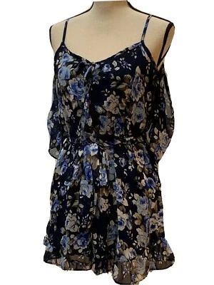 Lulus Womens Romper Cold Shoulder Ties In Front Ruffle Floral Size Small - Image 1 of 4