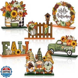 Wenqik 6 Pcs Hello Autumn Wooden Table Decorations Fall Wood Tabletop Sign Ce - Picture 1 of 5